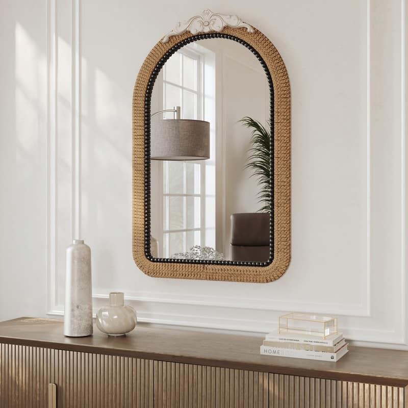 Serenity Arched Rattan Frame Boho Wood Wall Mirror - 35.5"H x 23.75"W x 1.25"D