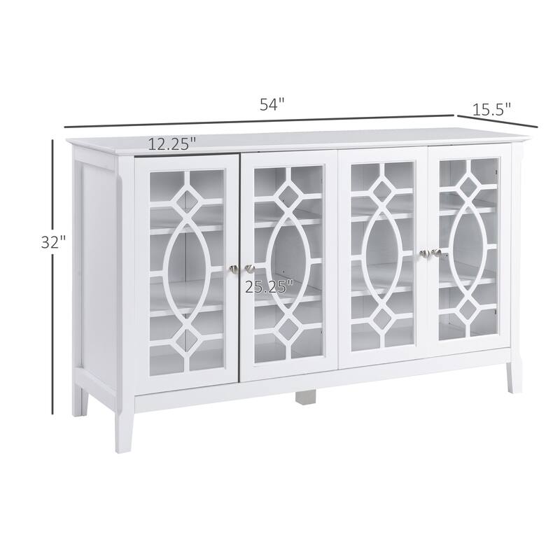 HOMCOM Wood Accent Sideboard Buffet Serving Storage Cabinet with 4 Framed Glass Doors, Adjustable Shelves - 54"W x 15.5"D x 32"H