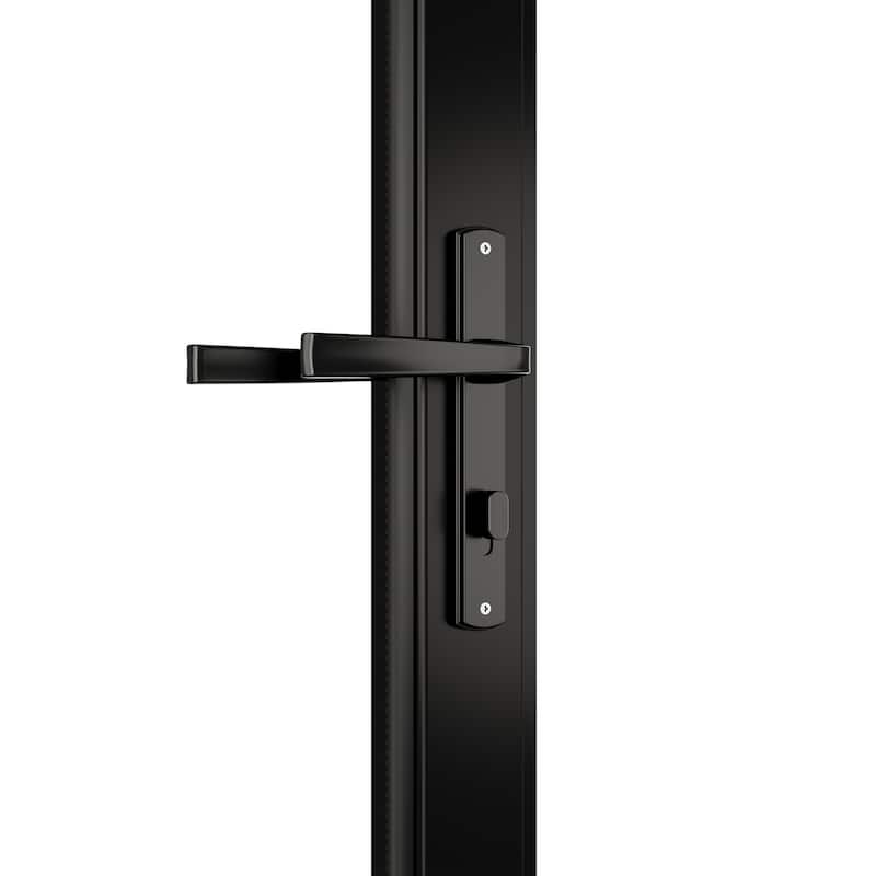 KaMic 192"×80" 6 Panels Aluminum Folding Door In Black,Folded Out From Dual Open Model #:FD6PBK19280-DO