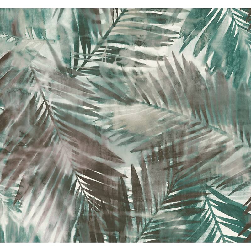 Seabrook Designs Kentmere Tropical Leaf Unpasted Wallpaper - 27 in. W x 27 ft. L (approximately 60.75 sq. ft.) - Viridian Green & Espresso