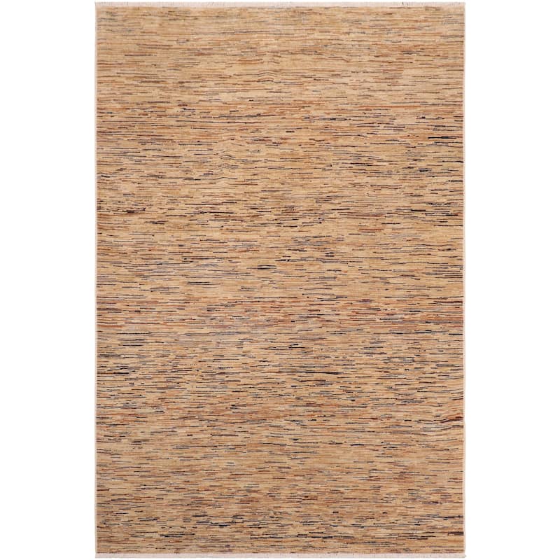 Boho Earthline Gabbeh Hand Knotted Wool Area Rug - 6'0'' x 8'8'' - Tan/Beige/Blue/Orange