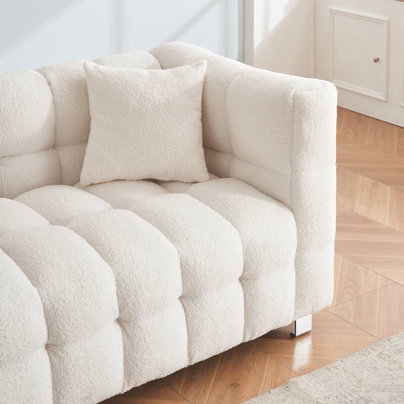 Modern Upholstered 3 Seat Couch, 80" Velvet Sofa with 2 Throw Pillows and Hardware Foot Support for Living Room and Apartment