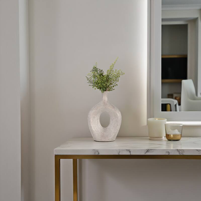 Modern Ceramic Textured Oval Cut-Out Vase - Home Decor - 13"