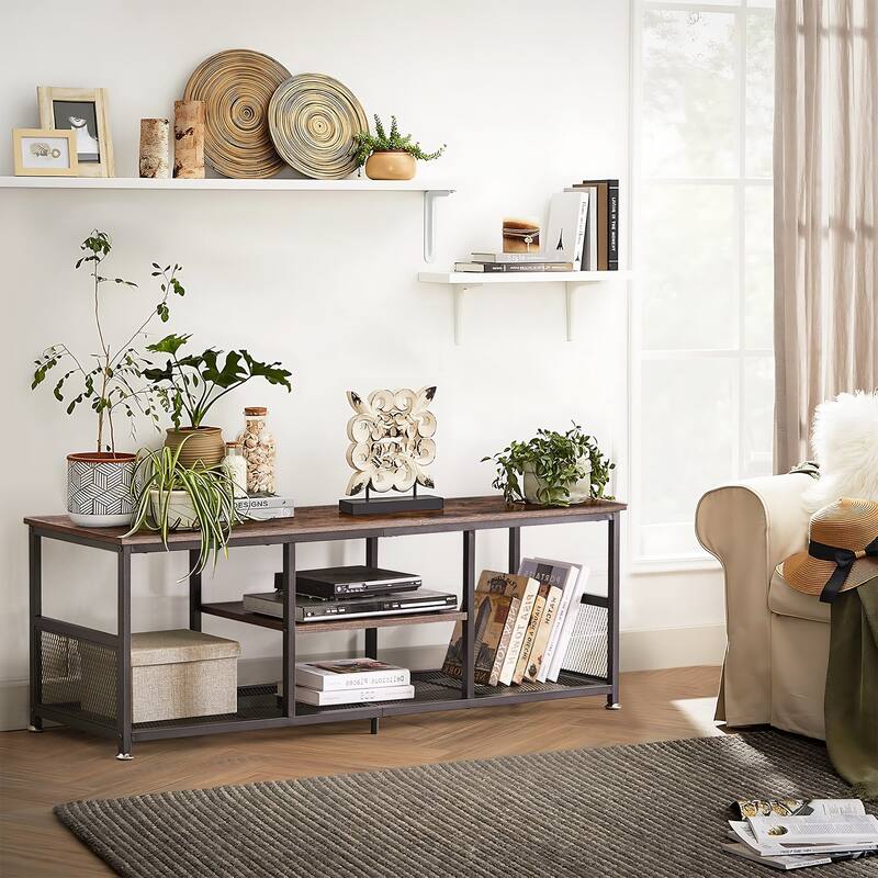 VECELO Industrial TV Stand for Televisions up to 80 Inch,70" Entertainment Center with Open Storage Shelves,Console Table