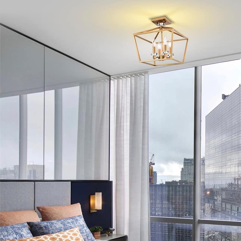 Jimmi Matte Gold 4-Light Metal Open Cage Semi-Flush Mount
