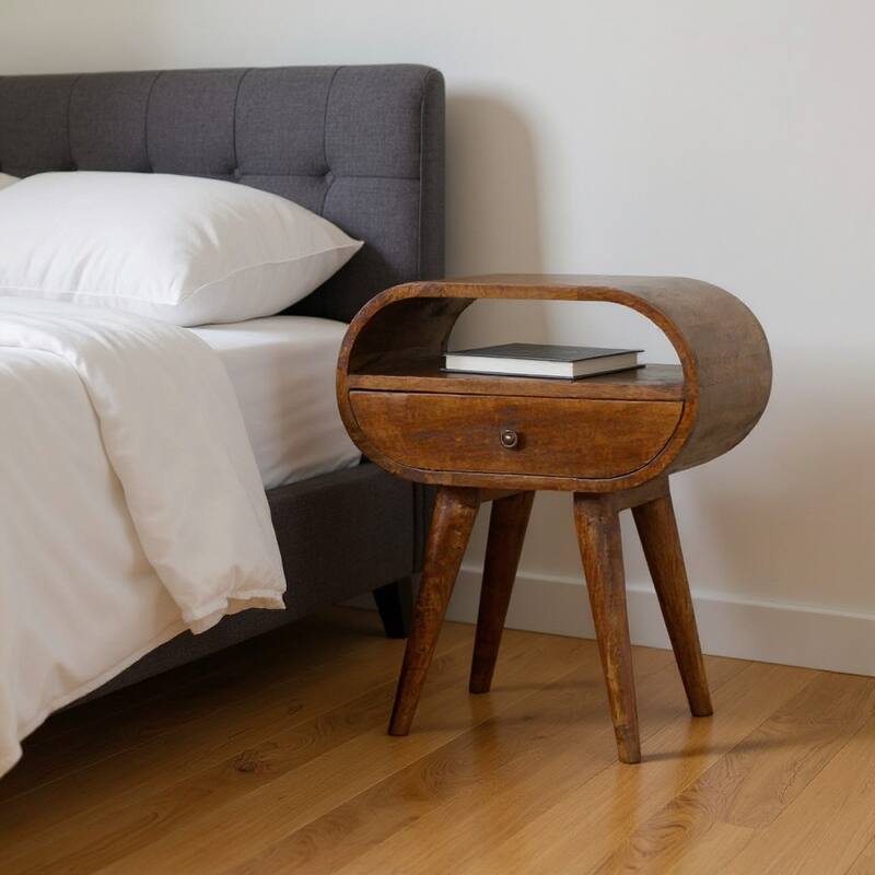HomeRoots 21" Brown Solid Wood Oval One Drawer Nightstand - Brown - 1-drawer