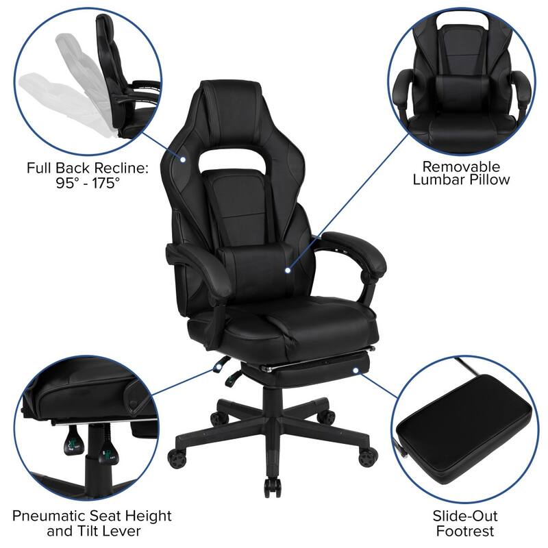 Ergonomic Gaming Chair -Recline Back/Arms, Footrest, Massaging Lumbar