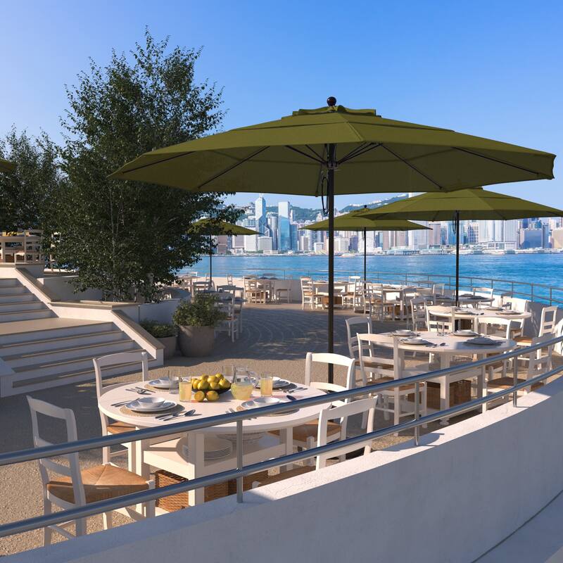 California Umbrella 11' Rd Aluminum Frame, Fiberglass Rib Patio Umbrella, Push Open, Bronze Finish, Sunbrella Fabric
