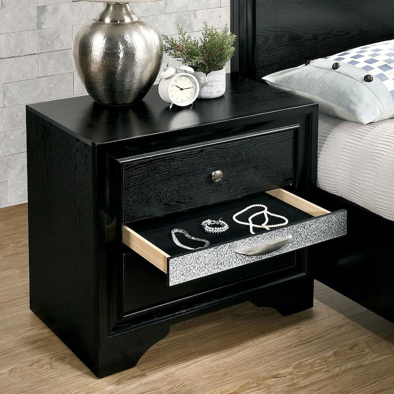 3 Drawers Wooden Nightstand with Pewter Round Knobs - Black