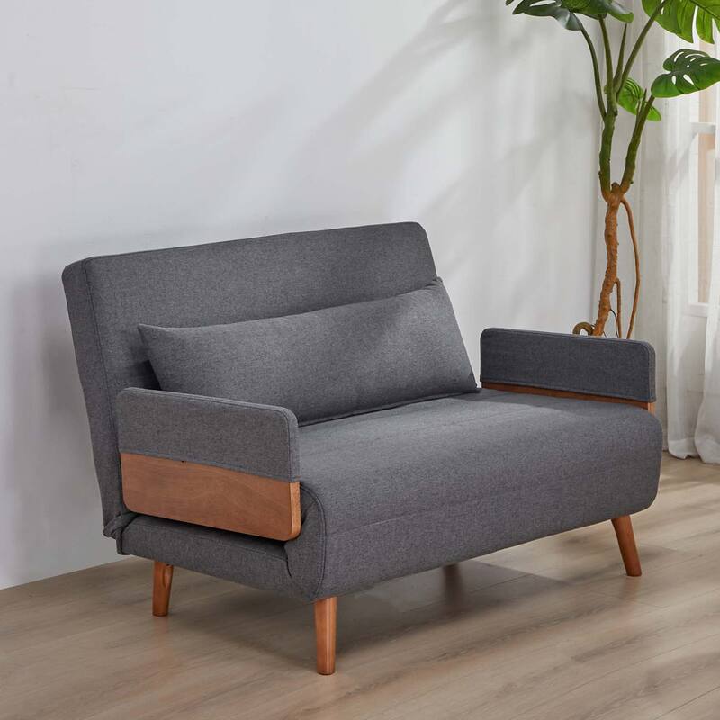 3-in-1 Loveseat Folding Sofa Bed - Converts to Bed in 10s, Adjustable Backrest, Cotton Linen Fabric, Silent Hinges, Space-Saving - Grey