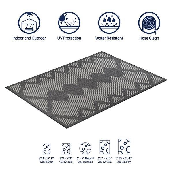 Beverly Rug Dark Grey Geometric Indoor Outdoor Rug, Outside Carpet for