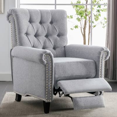 Linen Tufted Recliner Arm Chairs with Nailheads Roll Arm