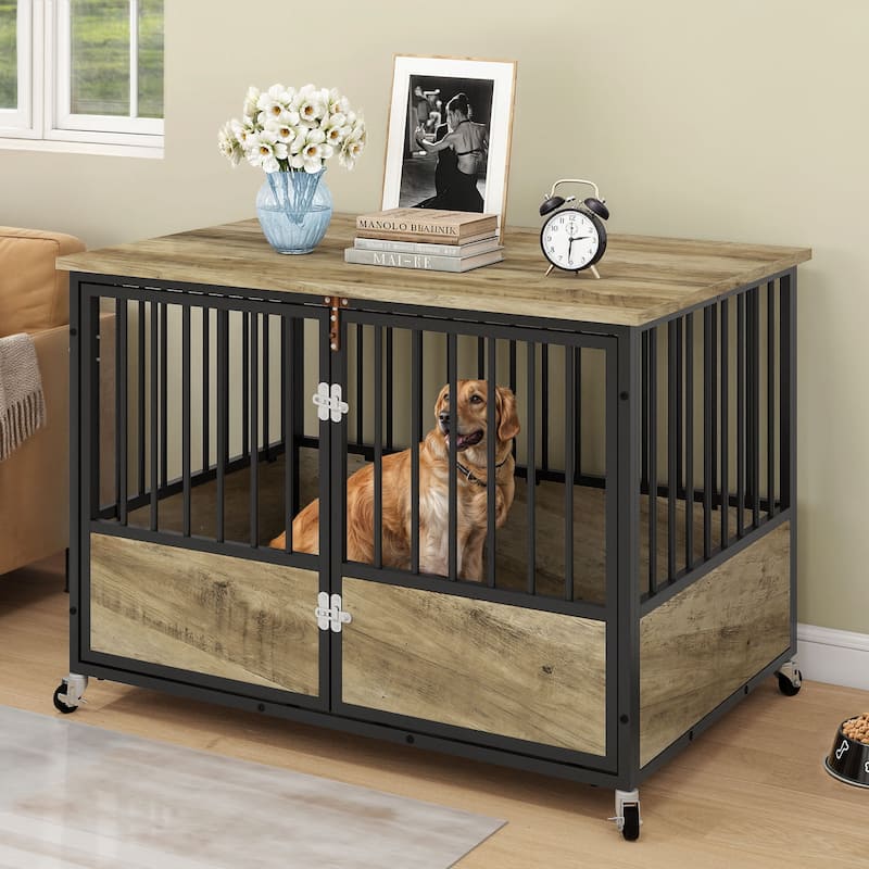 Moasis 38"/43" Dog Crate Furniture with Wheels & Double-Doors - 43" - Grey