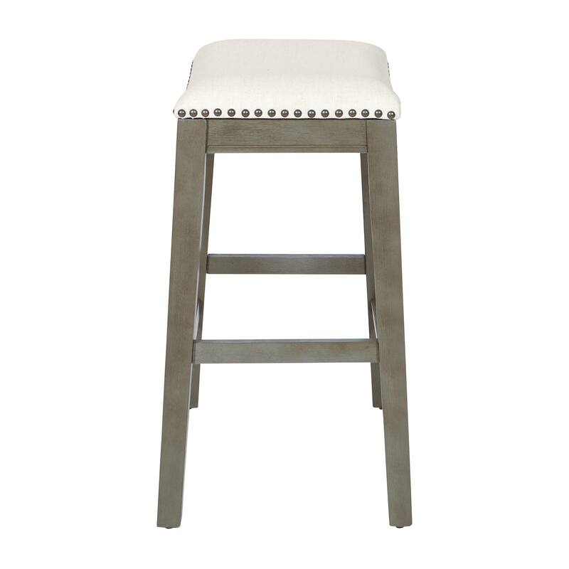 OS Home and Office Furniture Model Saddle Stool 24" in Beige Fabric and Antique Grey Base and Linen Fabric 2-Pack