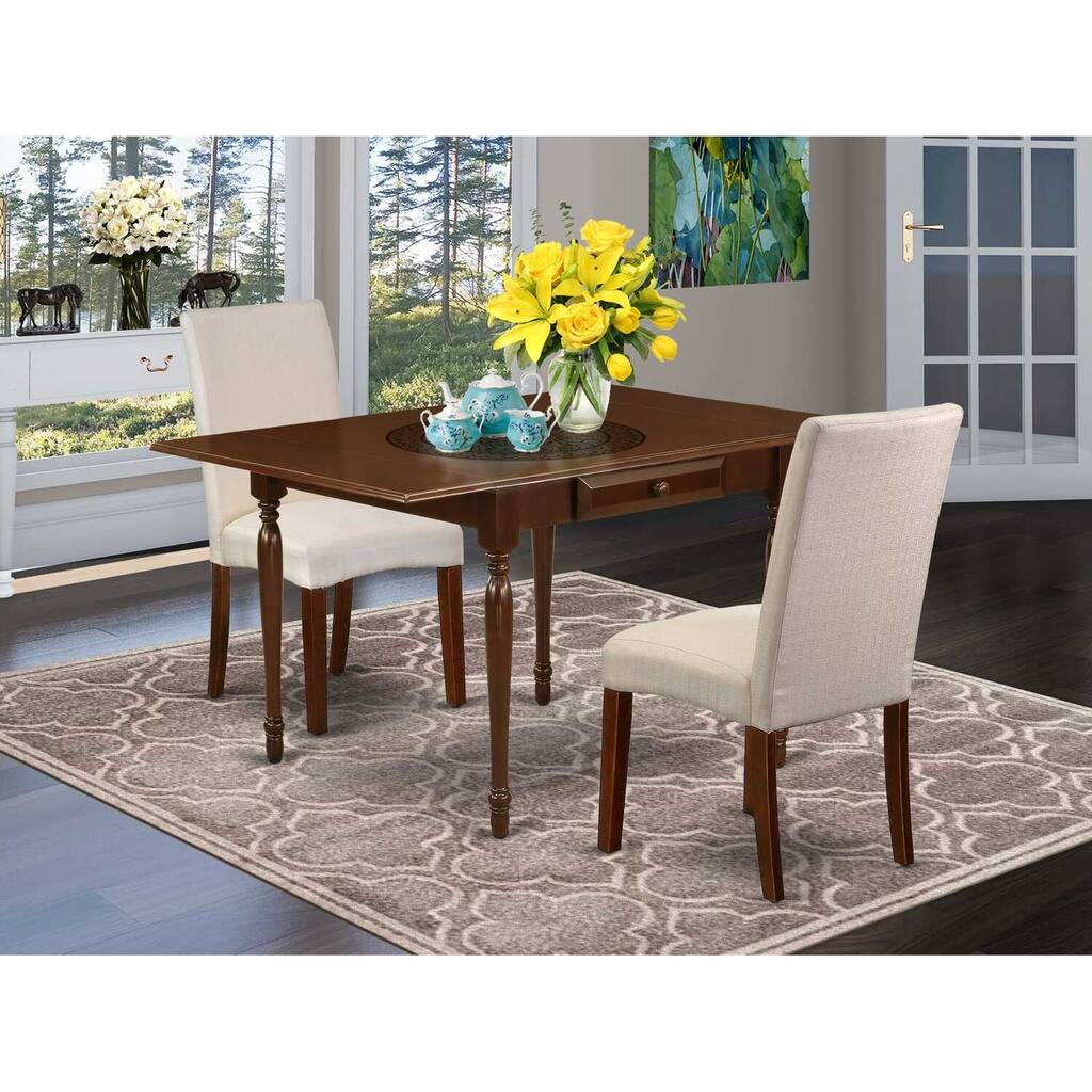 HomeStock 3-Piece Mahogany Finish Solid Wood Top with Dropleaf Dining Table Set