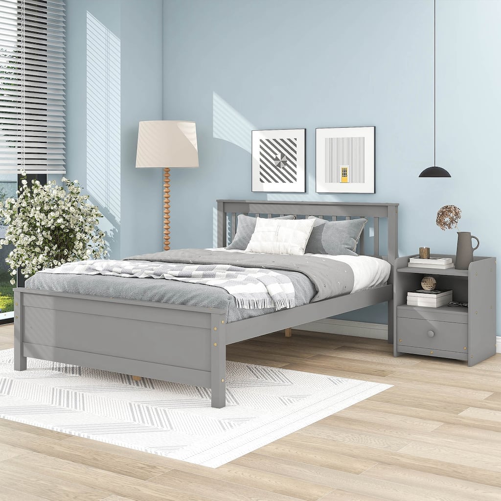 Full Bed with Headboard and Footboard for Kids, Teens, Adults,with a Nightstand