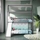 preview thumbnail 2 of 10, Stylish Twin Over Twin Bunk Bed with Built-in Slide, House Bed with Slide, Maximized Space Saving, Grey