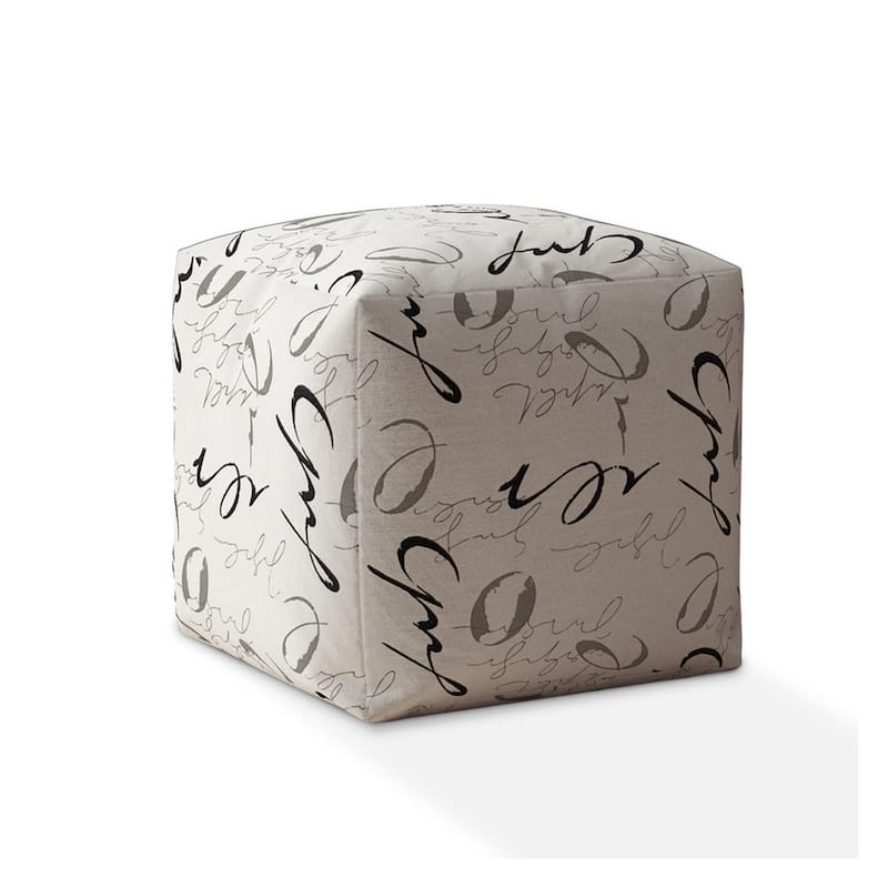 HomeRoots 17" White and Gray Polyester Abstract Pouf Ottoman - Grey - 17