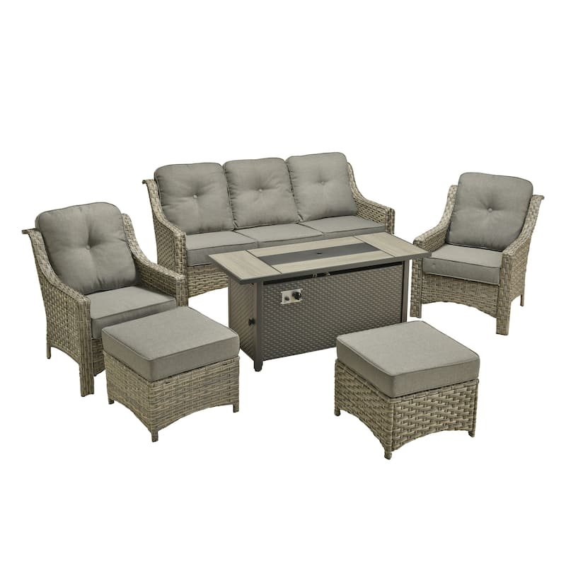 XIZZI 7-Piece Patio Seating Set with Cushions and Fire Pit Table