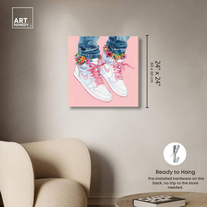 Blush Floral Bloom Sneakers Canvas by Art Remedy, Gallery Wrapped