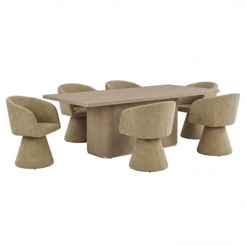 Christopher Knight Home - Melville 7-Piece Upholstered Swivel Dining Set with 84" Rectangular Pillar Base Dining Table