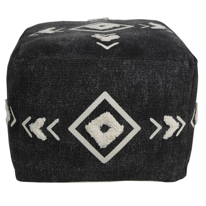 Sevita Textured Diamond Medallion Pouf Ottoman