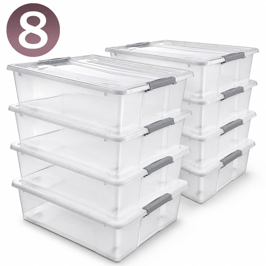 Sorbus Clear Underbed Stackable Storage Bins with Lids and Handles 40qt Capacity Boxes Organizer (Pack of 8)