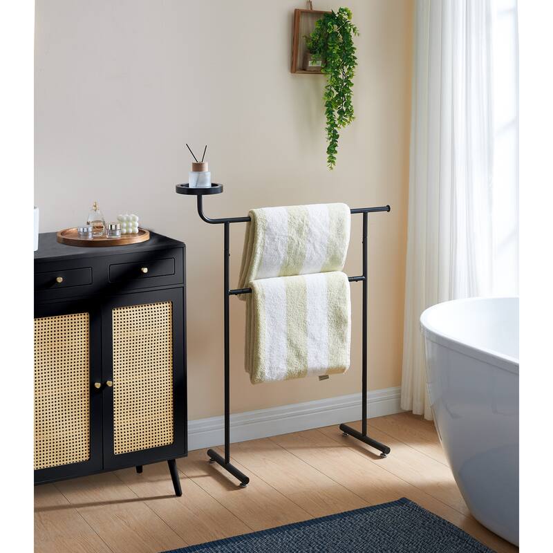 Chase Collection Black Metal & Wood Valet Stand with Storage Tray - Black