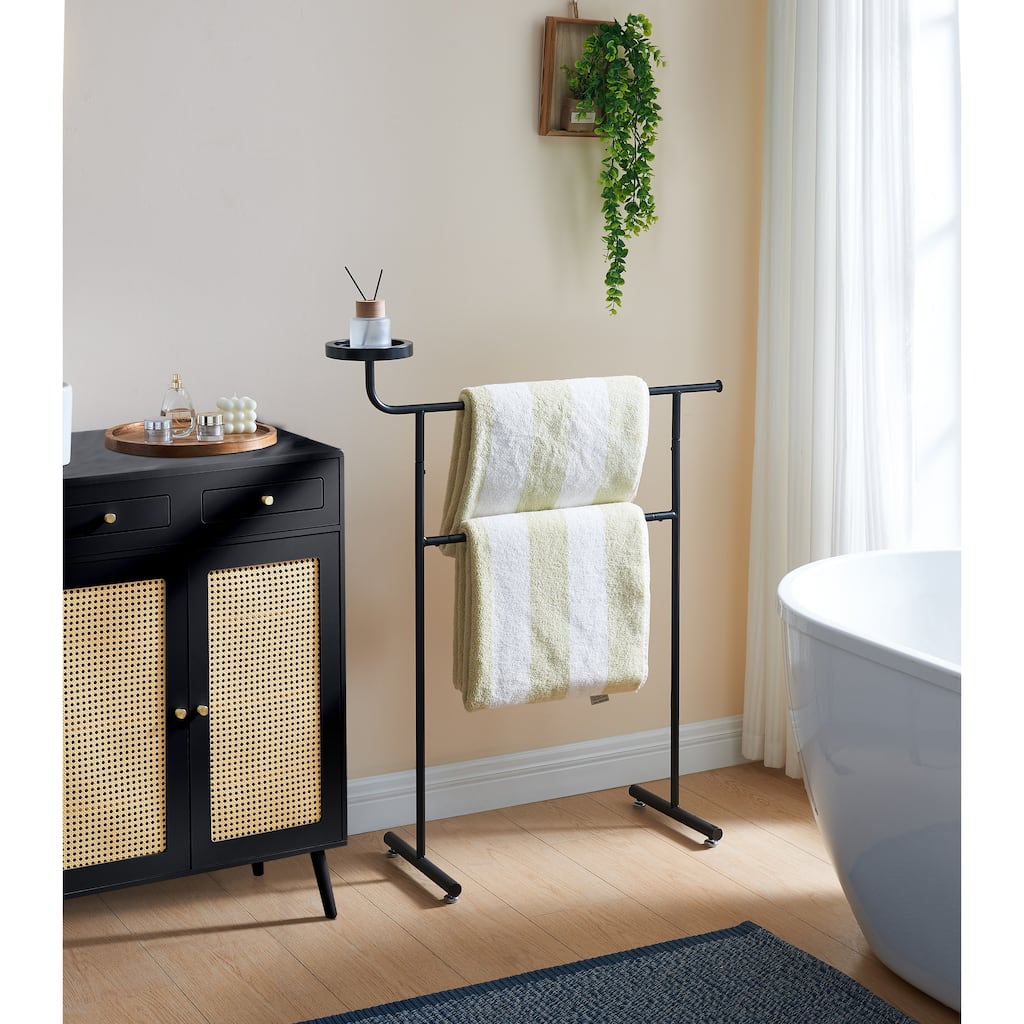 Chase Collection Black Metal & Wood Valet Stand with Storage Tray