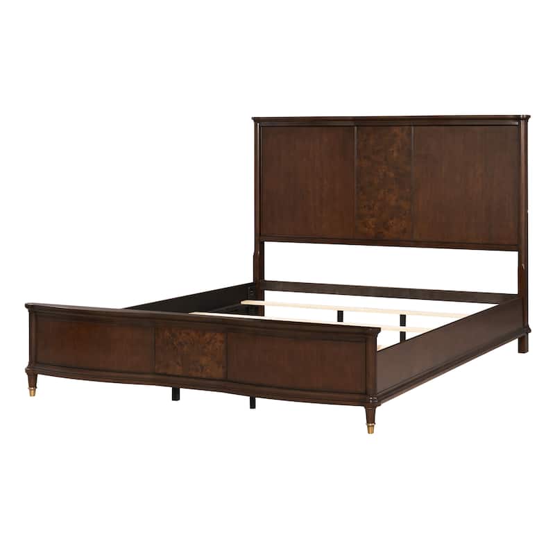 Furniture of America Prylen Modern Dark Cherry Solid Wood Panel Bed with LED Reading Lights
