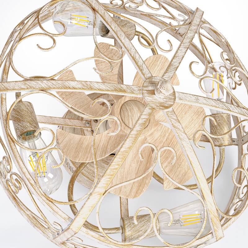 20 Inch Indoor White and Gold Low Profile Cage Ceiling Fan with Light - 20 Inches