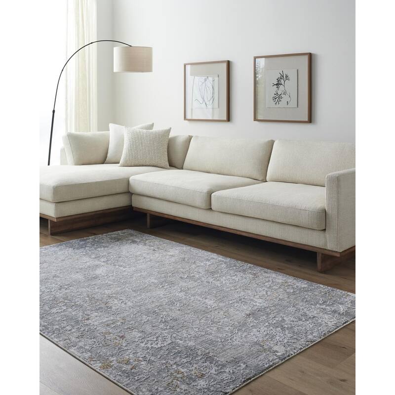 Livabliss Vintage Dresden Abstract Area Rug - 2' x 2'11" - Medium Gray/Gray/White/Light Slate/Mustard/Rust