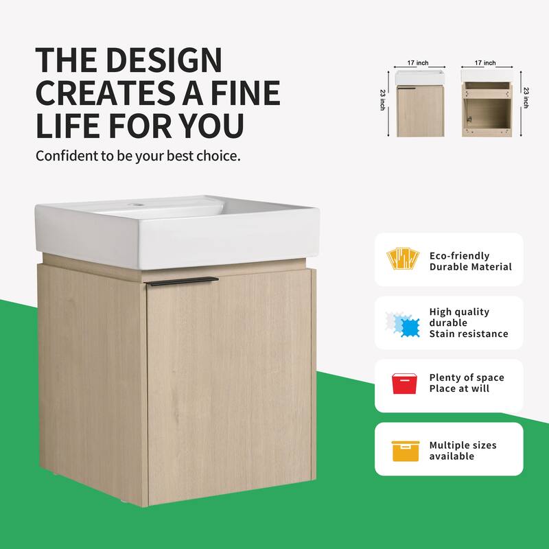 BNK 16/18 Inch Single Sink Bathroom Vanity with Soft Close Door