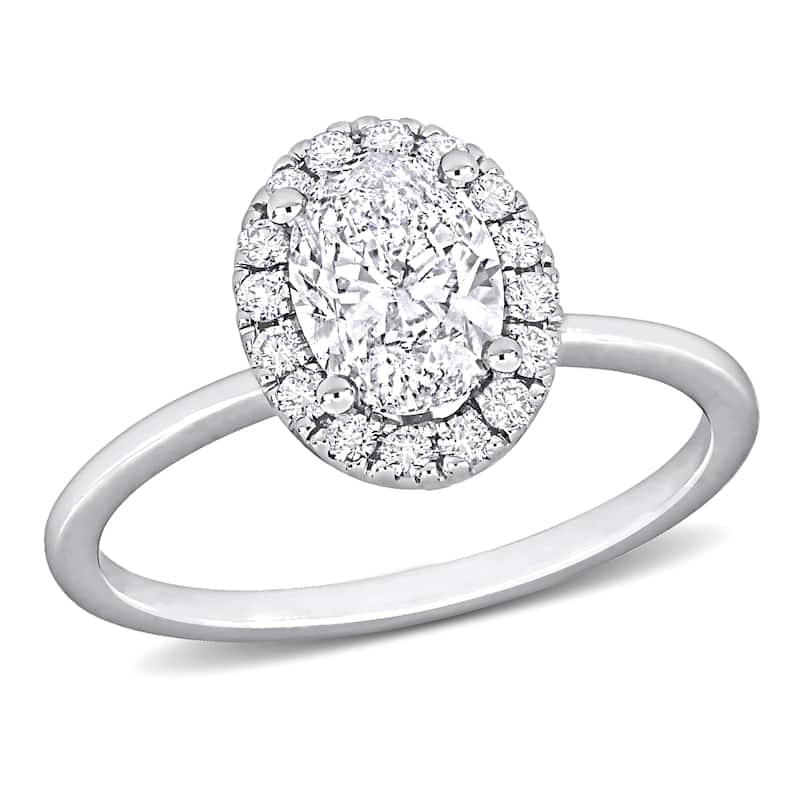 Miadora 1 1/4ct TDW Oval Diamond Halo Engagement Ring in 14k White Gold