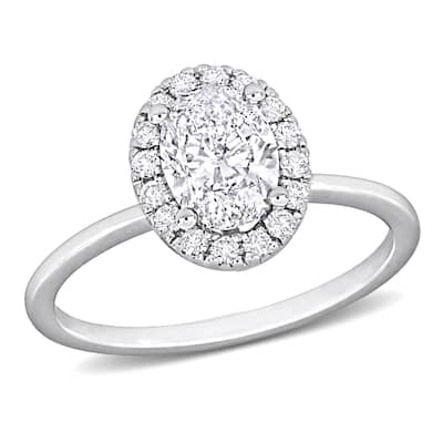 Miadora 1 1/4ct TDW Oval Diamond Halo Engagement Ring in 14k White Gold