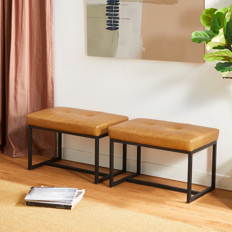 Glitzhome Set of 2 24"W Modern PU Leather Button-tufted Ottoman Foot stool
