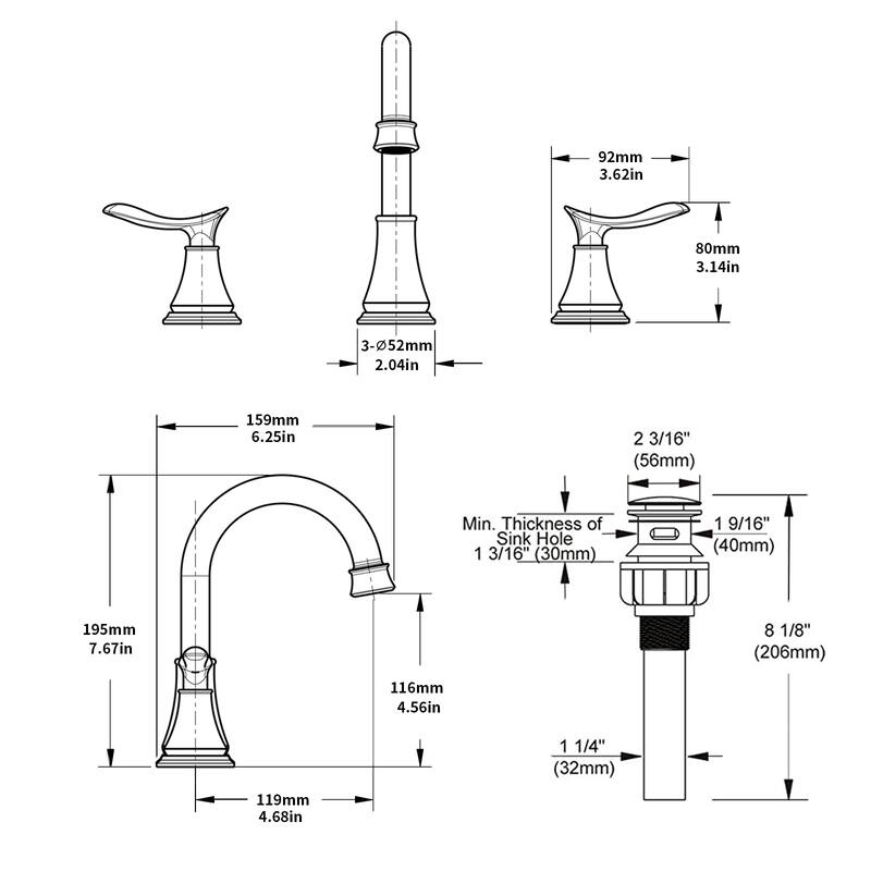 2-Handle Bathroom Sink Faucet 3 Hole 360° Swivel Spout Vanity Sink with Pop Up Drain Assembly and cUPC Water Supply Hoses