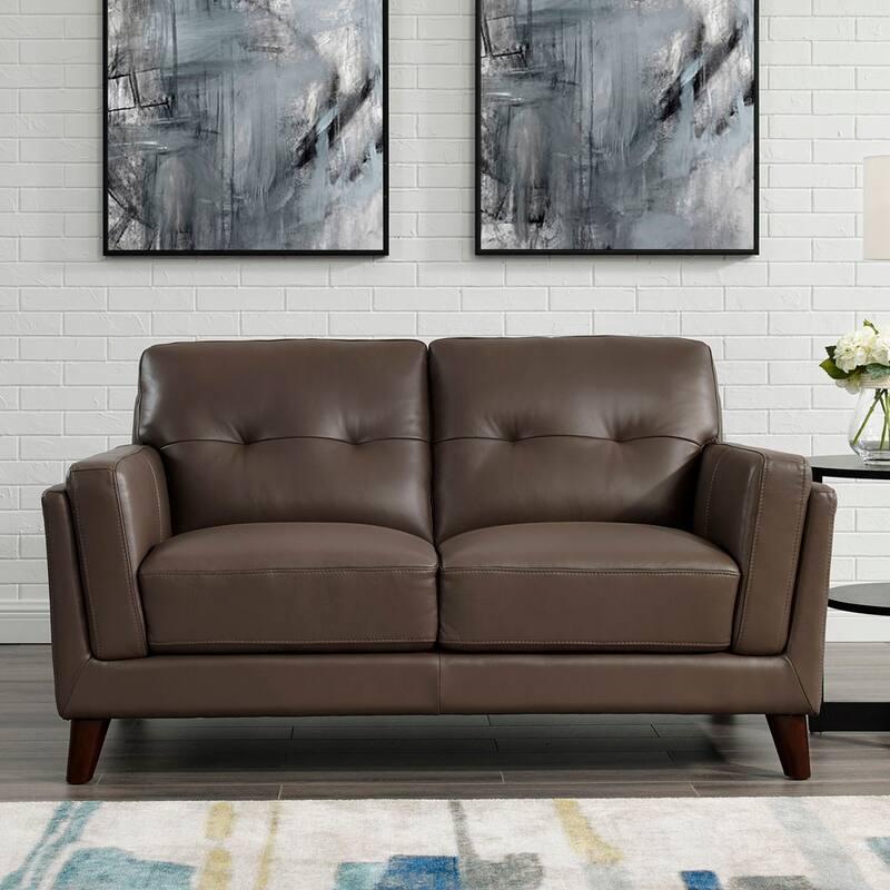 Hydeline Huntington Top Grain Leather Loveseat with Memory Foam and Springs