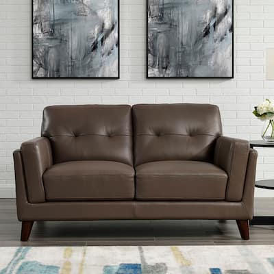 Hydeline Huntington Top Grain Leather Loveseat with Memory Foam and Springs