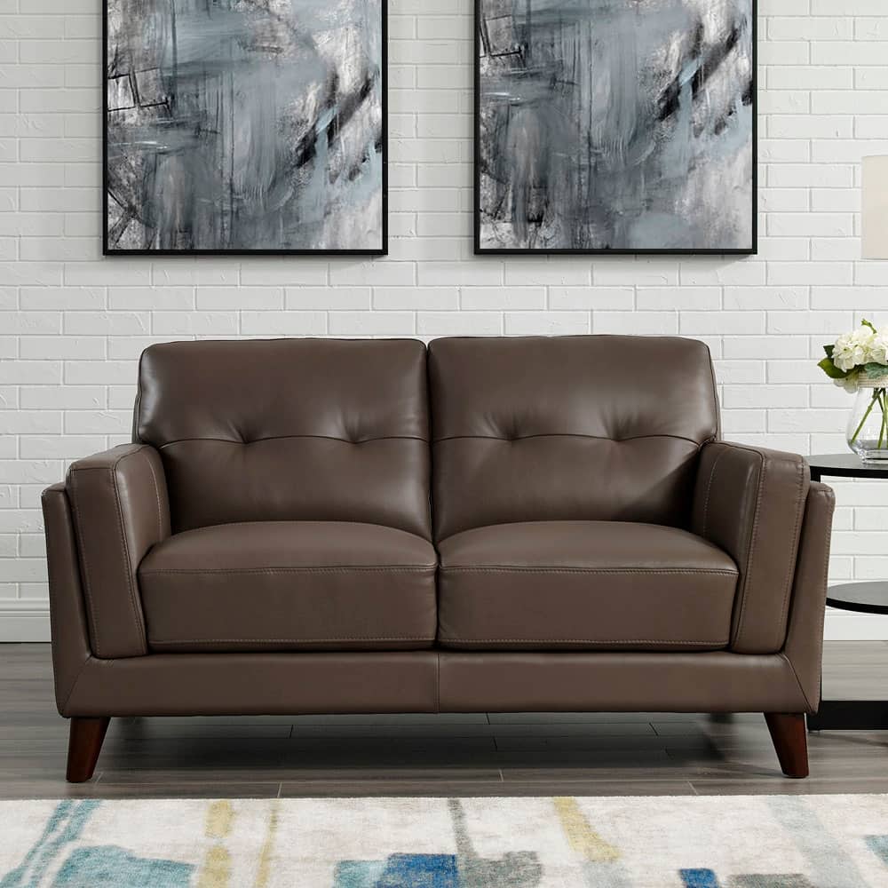 Hydeline Huntington Top Grain Leather Loveseat with Memory Foam and Springs