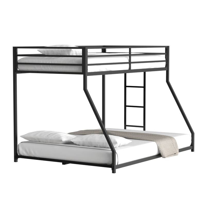 Twin Over Full Metal Bunk Bed with Guardrails and Interchangeable Ladder