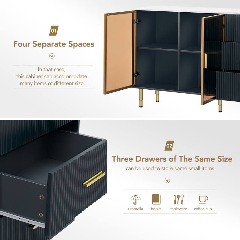 Glass Doors Wine Display Case Storage Cabinet Sideboard with 3 Drawers