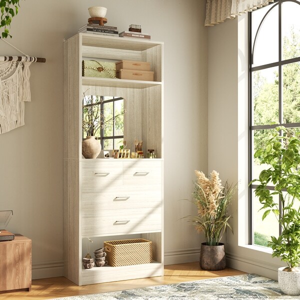 Cimly 25''W Closet Organizer with Mirror and Drawers, Freestanding