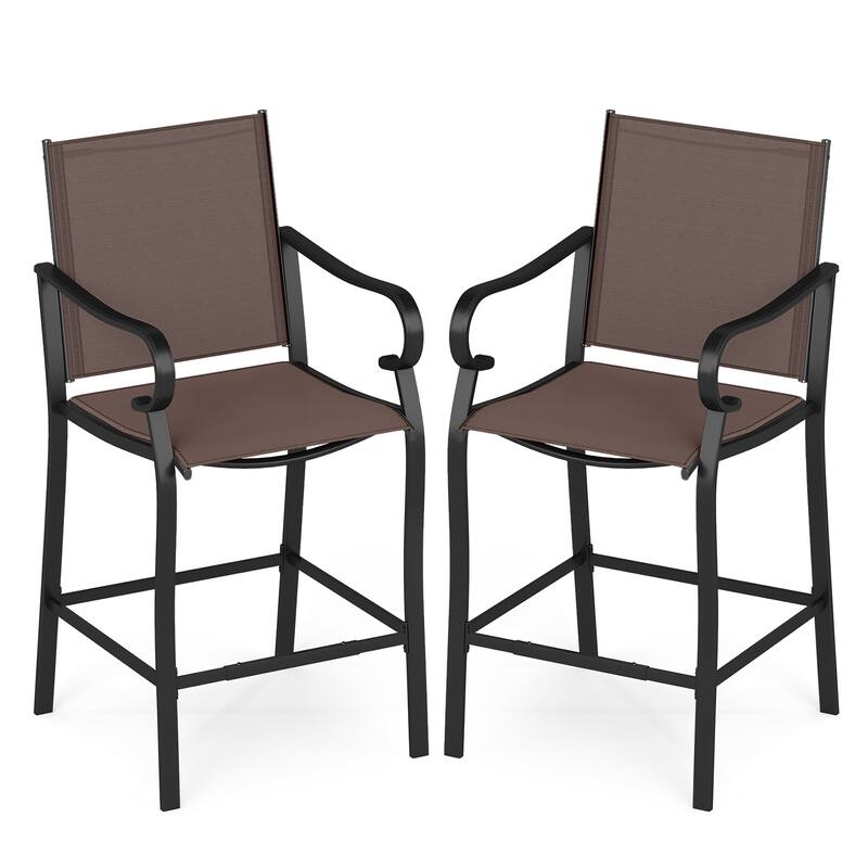 Gymax Outdoor Counter Height Bar Stools Set of 2 w/ Back Armrest & - Counter Height - Brown, Black - Set of 2