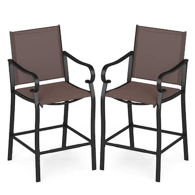 Gymax Outdoor Counter Height Bar Stools Set of 2 w/ Back Armrest &
