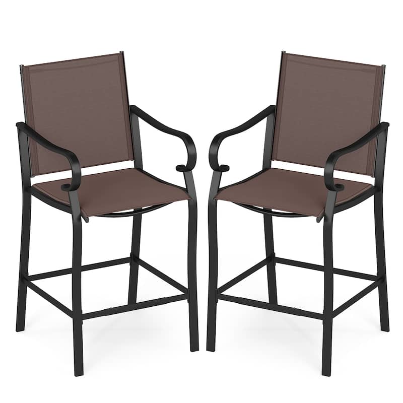 Gymax Outdoor Counter Height Bar Stools Set of 4 w/ Back Armrest &