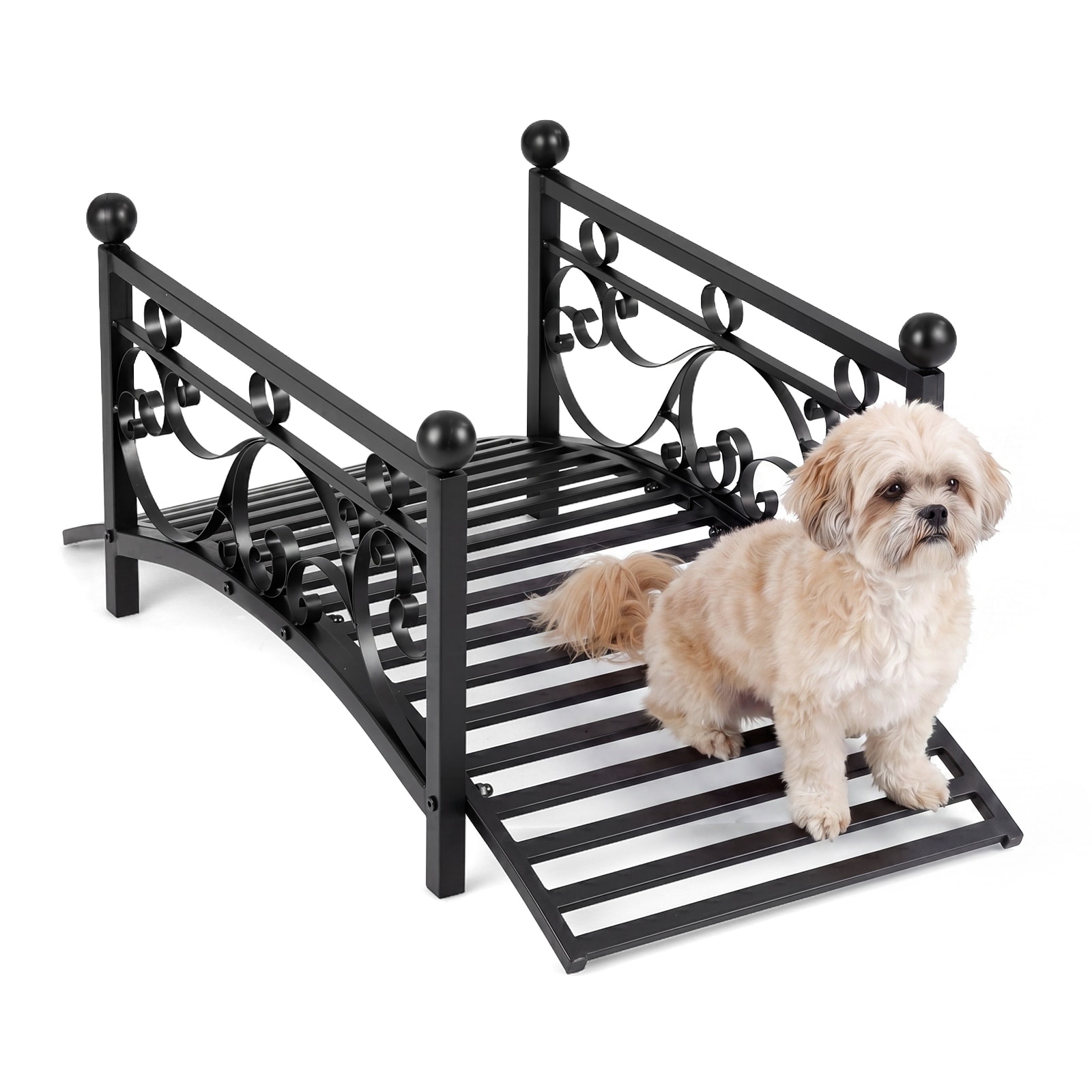 Gymax 3.3 ft Garden Metal Bridge Outdoor Arched Bridge w/Dual - 3.3 ft