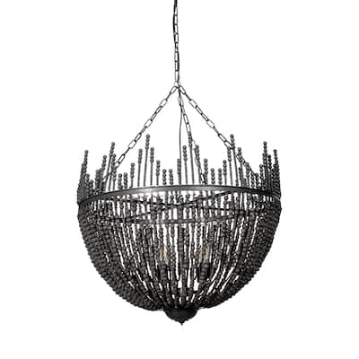 Liam I Black Wooden Bead Bowl-Shaped Chandelier