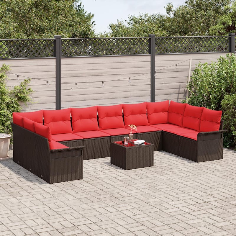vidaXL 10/11 Garden Sofa Set with Cushions Black/Brown/Grey Poly Rattan - 135.4 x 73.8 x 27.2