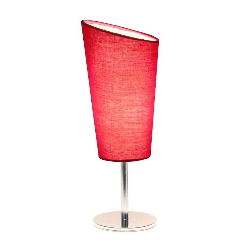 12.4" Chic Chrome Slanted Shade Accent Table Lamp, Stylish Lighting For Living Room, Bedroom, Office, Black Shade